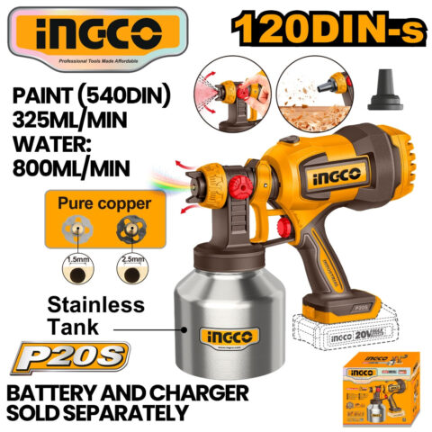 Ingco  P20S/20V Cordless Spray Paint Gun (0.1-0.2Bar/800ml/min) CSGLI20041 ING-CT