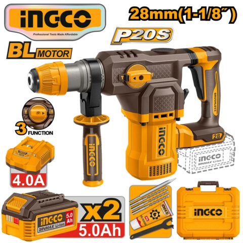 Ingco P20S/20V Brushless Motor Lithium-Ion Cordless Rotary Hammer 28mm CRHLI202862 ING-PT
