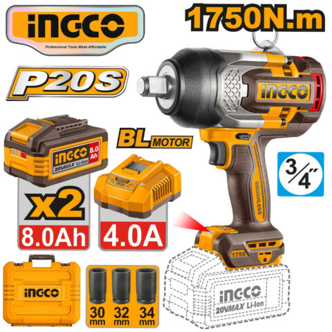 Ingco P20S/20V Brushless Motor Lithium-Ion AI Impact Wrench 1750nm CIWLI20175 ING-CT