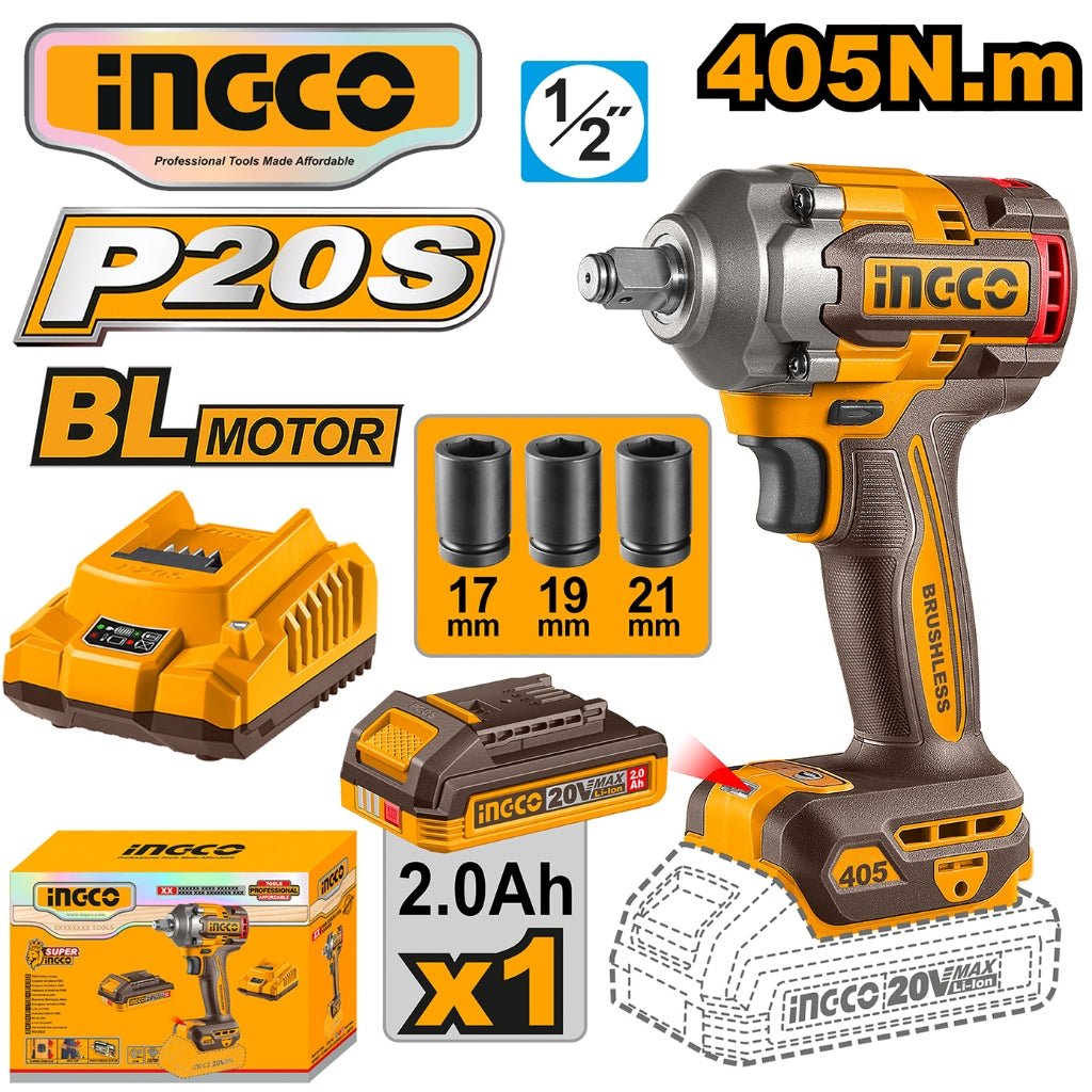 Ingco P20S/20V Lithium-ion Brushless AI Impact Wrench 1/2" 405N.m ING- CT - Image 8