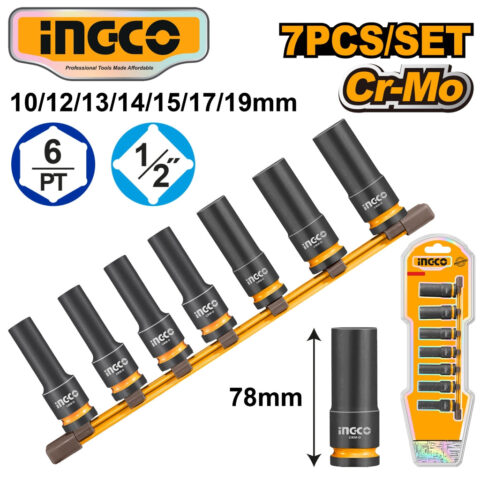 Ingco 7pcs 1/2" Drive Deep Impact Socket Set HKISSD12072L ING-HT