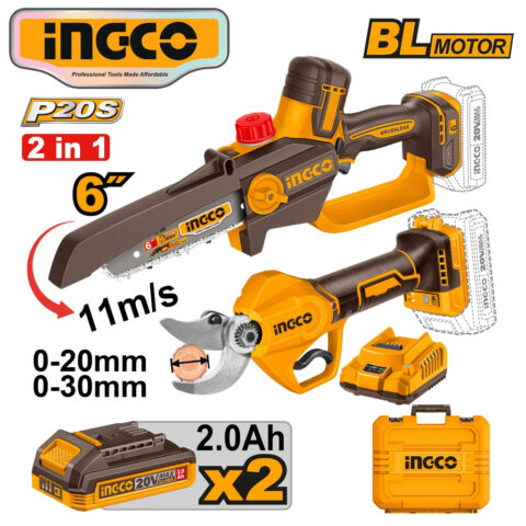 Ingco 2pcs Combo Kit Cordless Gauge Straight Shear with Pruner Saw COSLI250795 ING-CT