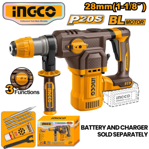 Ingco P20S/20V Brushless Motor Lithium-Ion Cordless Rotary Hammer 28mm CRHLI20286 ING-PT