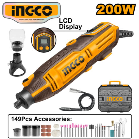 Ingco Mini Grinder 200W with variable Speed 149pcs Accessories MG2008P ING-PT