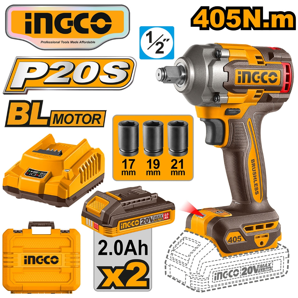 Ingco P20S/20V Lithium-ion Brushless AI Impact Wrench 1/2" 405N.m ING- CT - Image 9